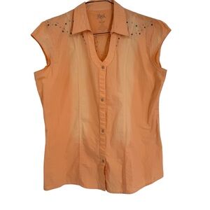 Rock 47 Wrangler Women’s Size XXL Sleeveless Western Snap Shirt Studded Orange